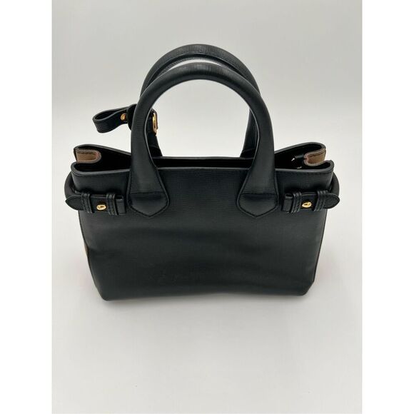 Burberry Banner Tote Iconic House Check Derby Shoulder Bag Black Leather - Picture 3 of 16
